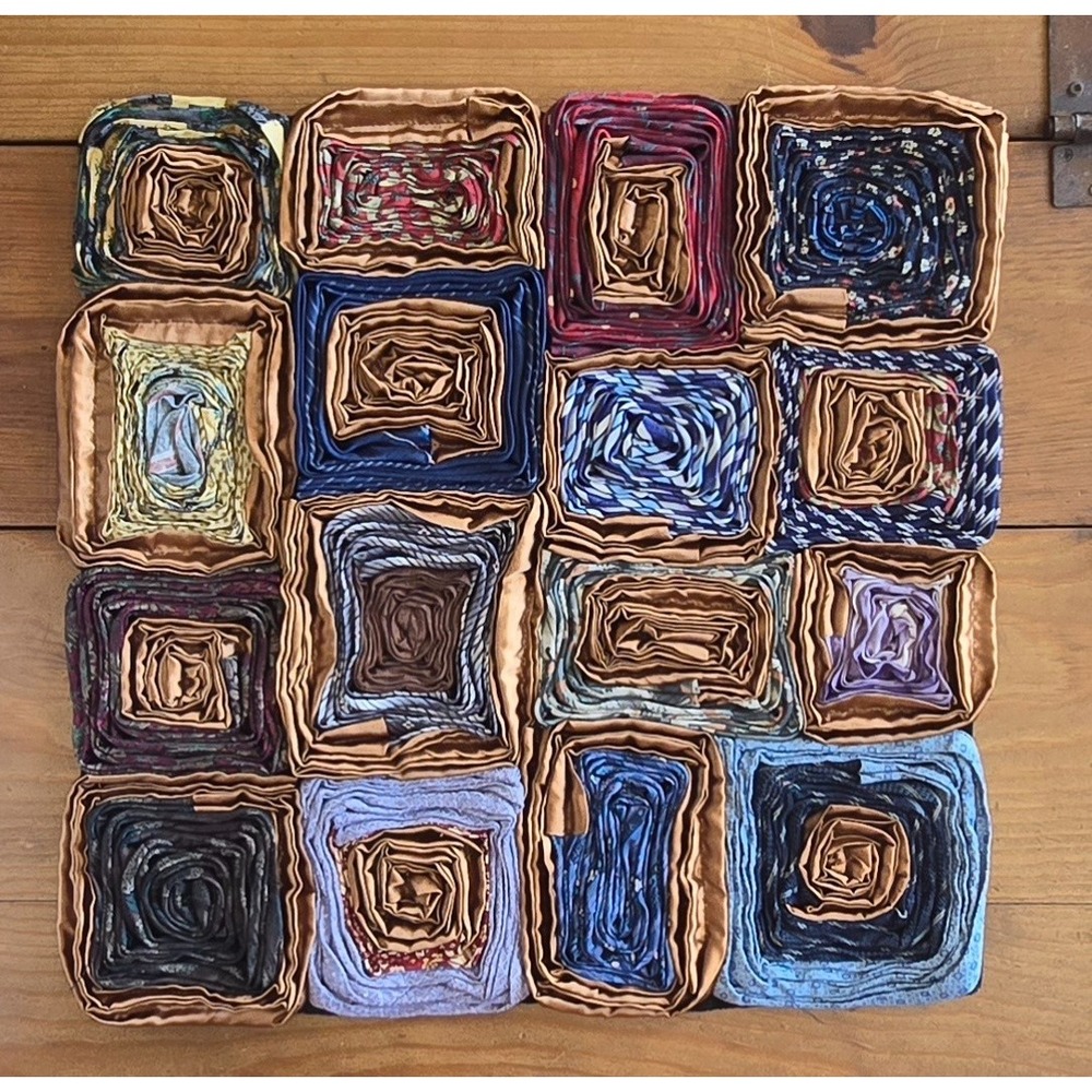Vintage Dreamweavers Handmade Silk Tie Pillow Cover with Hand-Rolled Roses